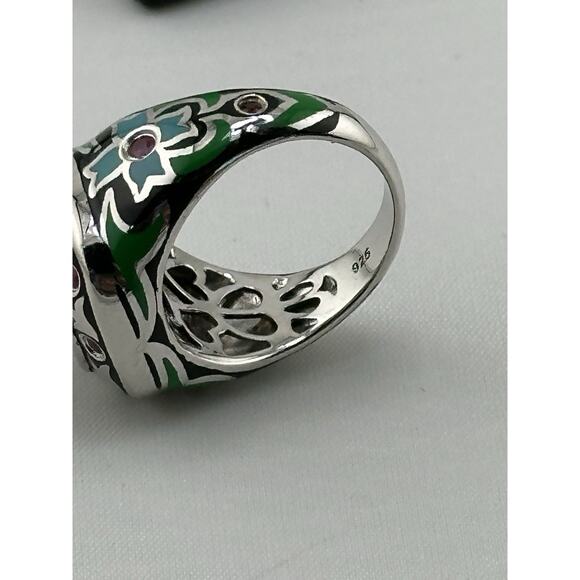 Sterling 925 Ring w/ Enamel and Faceted Purple and Pink Stones Size 6 - Picture 5 of 8